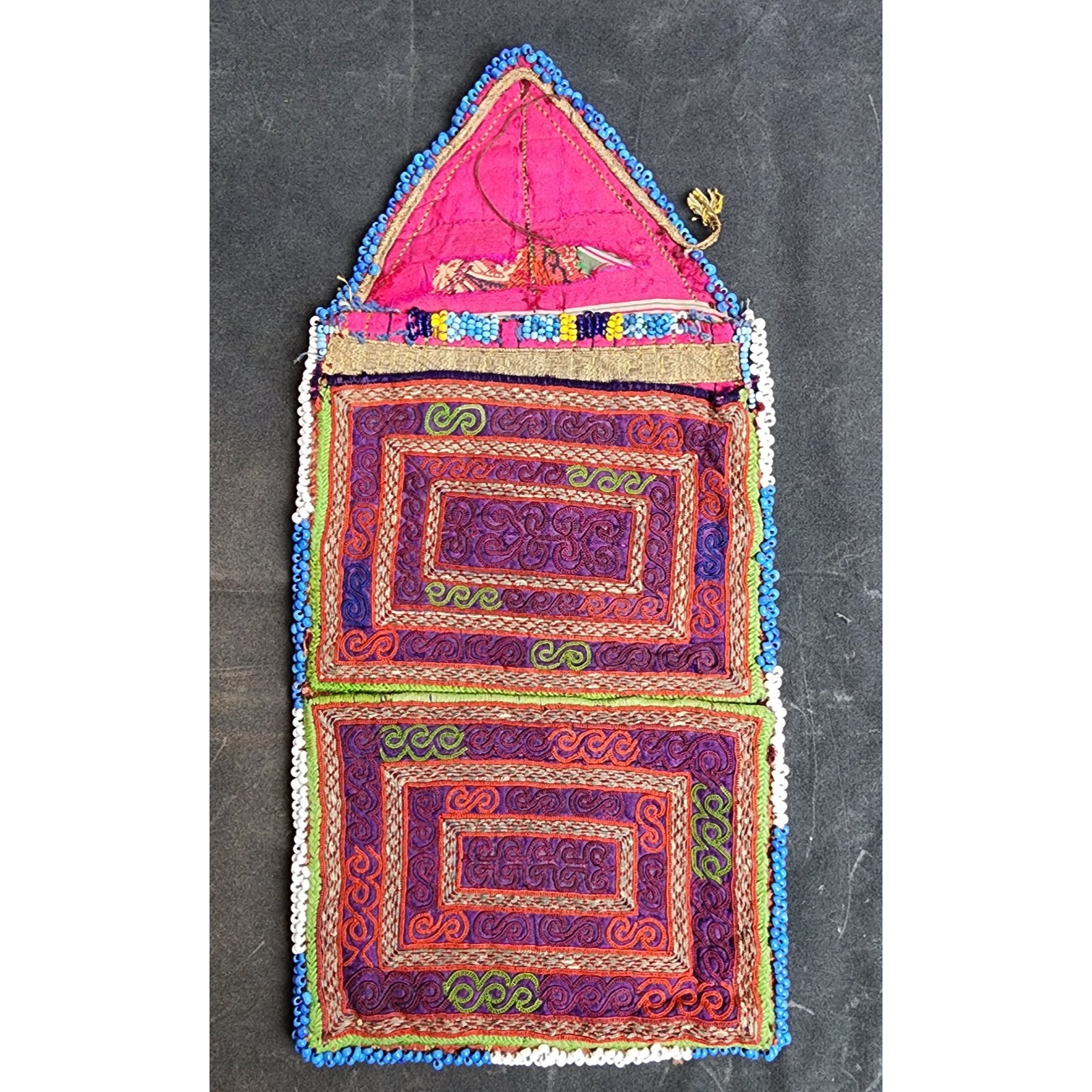 Kuchi Embroidered Pouch Wallet Afghan Handmade Beaded Pink Purple